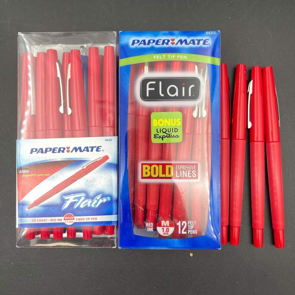 Paper Mate‎ Flair Red Felt Tip Pens Medium 1.0mm Bulk Lot 28ct Vintage 84201